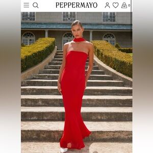 Under the Pagoda Red Strapless Evening Gown Maxi with Scarf